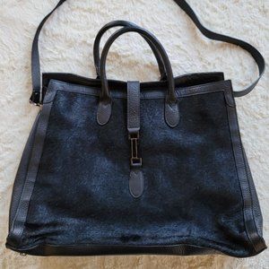 Claudia Firenze Made In Italy Large Black Crossbody Leather and Cowhide Tote